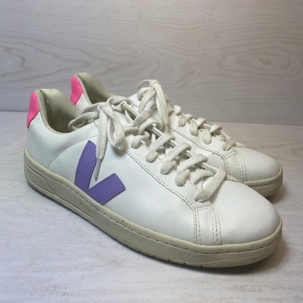 Veja Womens 10 Esplar Sneaker White Purple Pink Leather Low Top Lace Up Shoes